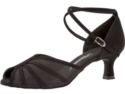 Elegante schwarze Tanzschuhe mit Mesh-Einsatz. Die Tanzschuhe haben eine kleine Zehenöffnung und einen 5cm Absatz.
