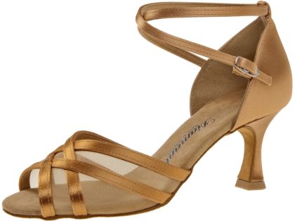 Das Tanzschuhmodell 035 in der Ausführung beige Satin ist eine beliebte Sandalett für Latein und Salsa.