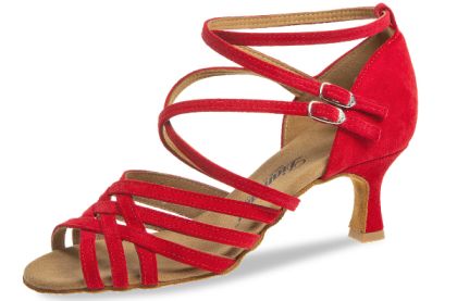 Das Tanzschuhmodell 108 erhalten Sie bei uns auch aus rotem Velourleder.