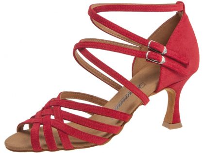 Endlich auch rote Tanzschuhe. Das Tanzschuhmodell 108 aus rotem Velourleder erhalten Sie bei uns mit einem 6,5cm Absatz.