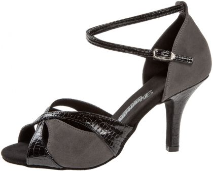 schwarz graue Diamant Tanzschuhe mit einem hohen Absatz. Die Materialkombination wirkt sehr edel.