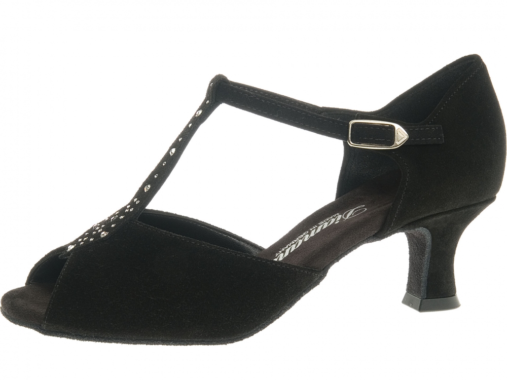 Tanzschuhe Modell 010-064-101 | schwarz Velourleder mit Strass Steg |  Sandalette | 5,0cm Absatz | Latein Tango Salsa - Diamant Tanzschuhe