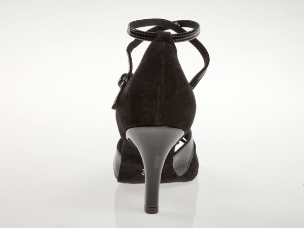 Tanzschuhe Modell 141-058-020 | schwarz Diamant Lack Synth./ - | Absatz Salsa | Latein Velour Tanzschuhe Sandalette | Tango schwarz 7,5cm