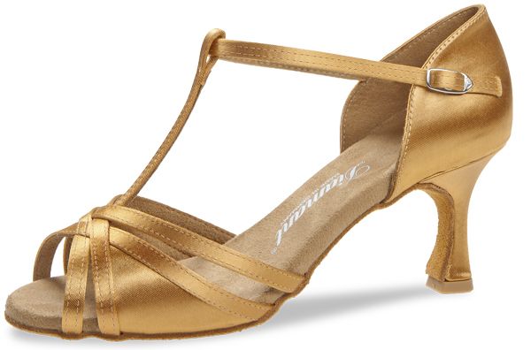 The dance shoe model 035 in beige satin is a popular sandalet for Latin and salsa.