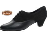 Klassische Schnürschuhe aus schwarzem Velourleder mit Nappalederspitze. Allroundtanzschuh mit flachem Absatz und Comfort-Fußbett.