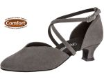 Die Tanzschuhe werden aus weichem grauen Velourleder hergestellt. Dieses Tanzschuh-Modell ist der beliebteste Tanzschuh mit einem 4,2cm Absatz.